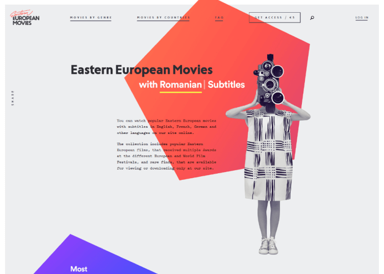 Homepage of Eastern European Movies which web designers styled simply and elegantly.